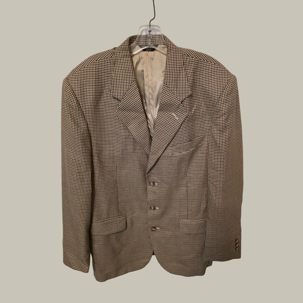 J. Riggins Vintage Mens 40R Houndstooth Blazer Brown Wool Blend Sport Coat